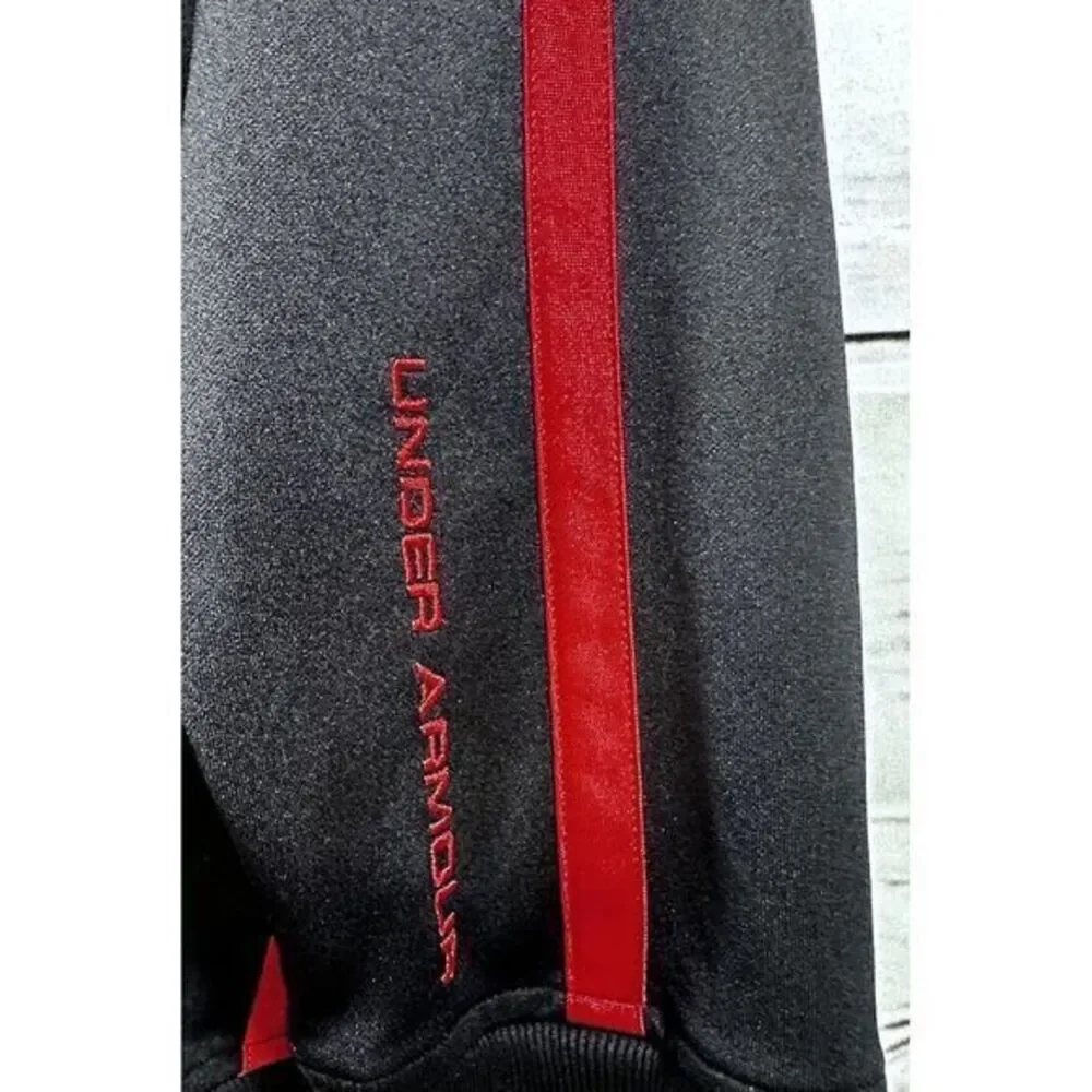 Under Armour Men's Large Loose Fit Full Zip Jacket Black Red Pockets‎ Activewear